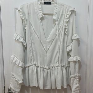 White Long-sleeve Ruffle Blouse. Size XL.
